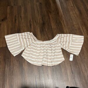 WinWin Beige Striped Off-Shoulder Blouse